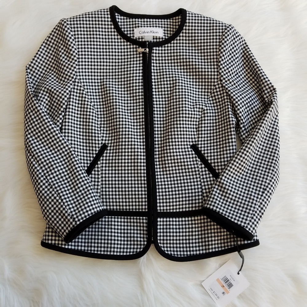NWT! Calvin Klein Zip Up Black White Jacket